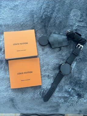 Louis Vuitton Black Monogram Tambour Connected Smartwatch with Orange Boxes